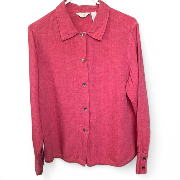 J. Jill 100% Linen Collared Button Down Top Size Large Long Sleeve Lightweight - Picture 12 of 12